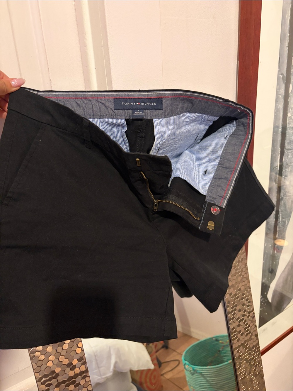 Tommy Hilfiger Black Shorts with Blue Striped Waistband